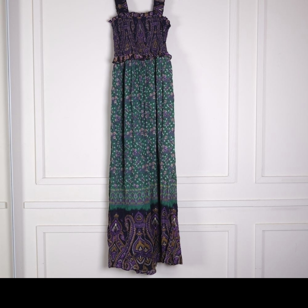 Bohemian Maxi Dress in Green and Purple